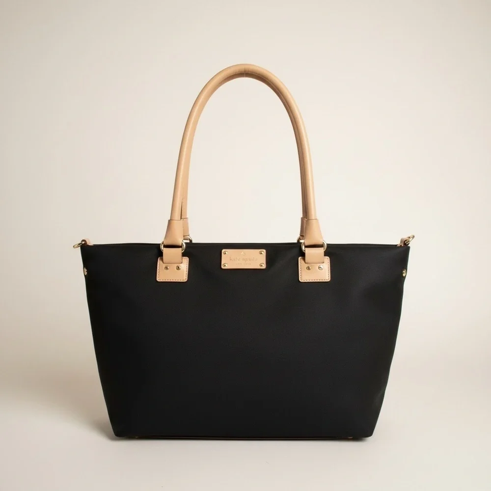 Kate Spade Black Nylon Satchel Tote Pink Lining Crossbody EUC NWOT